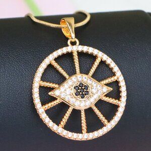 "Sparkling Rose Gold Evil Eye Round Pendant, XPPT1315